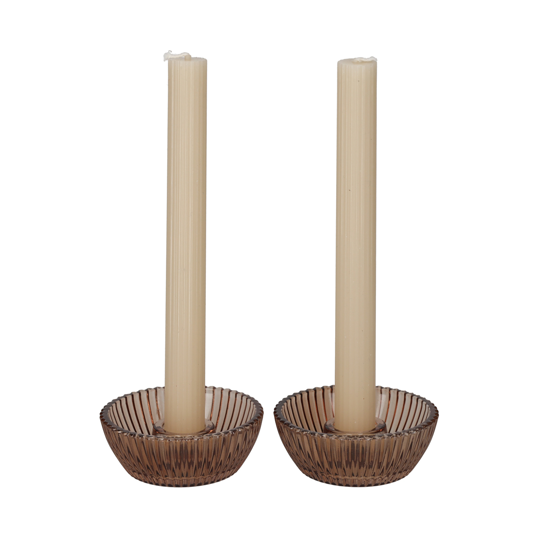Giftset Kandelaar en Kaars Bruin set van 2