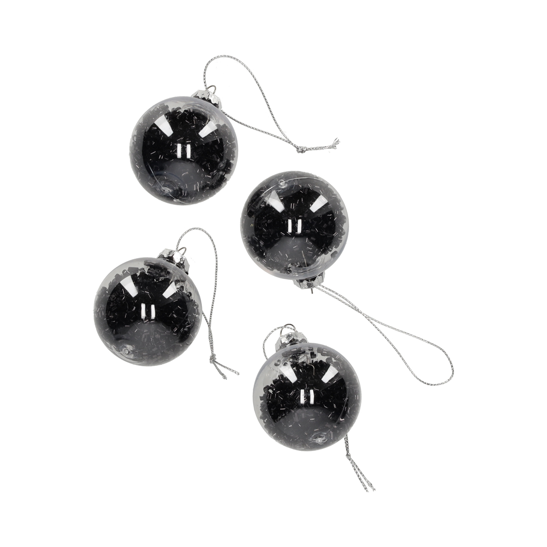 Glitter Kerstballen Zwart set vam 4