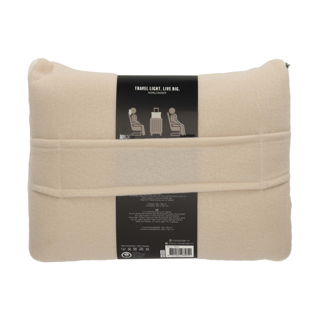 2-in-1 Reis Kussen/Deken Beige