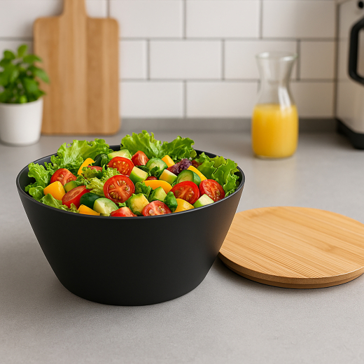 Saladeschaal met Deksel Zwart