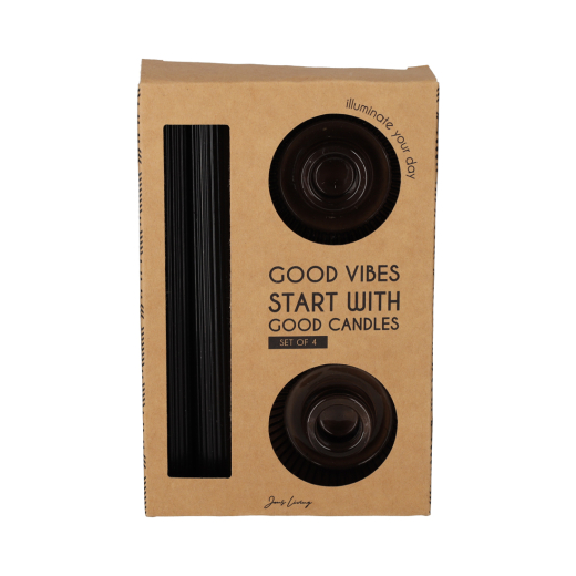 Giftset Kandelaar en Kaars Zwart set van 2