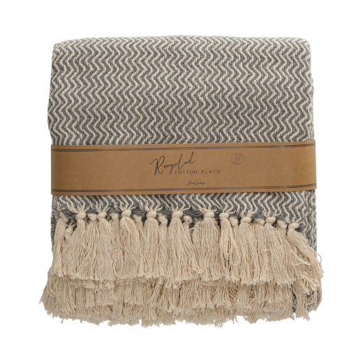 Recycled Cotton Plaid Visgraat Grijs