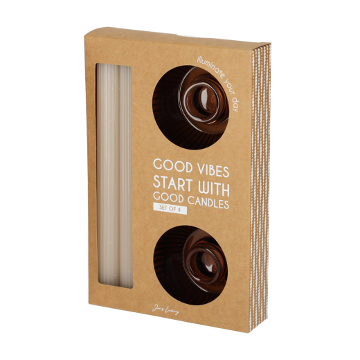 Giftset Kandelaar en Kaars Bruin set van 2