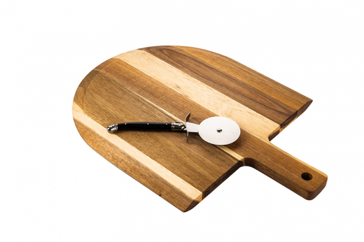 Pizzasnijder zwart met plank acaciahout