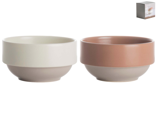 Set van 2 Schaaltjes ø9x5,1cm Terra/wit