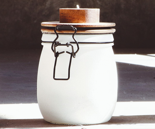 Kaarsenhouder pot wit met houten deksel