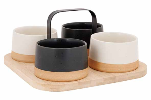 Aperoset bamboo serveerplank en 4 schaaltjes