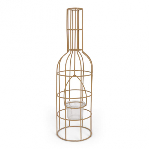Metalen Theelichthouder in Fles-Vorm Goud