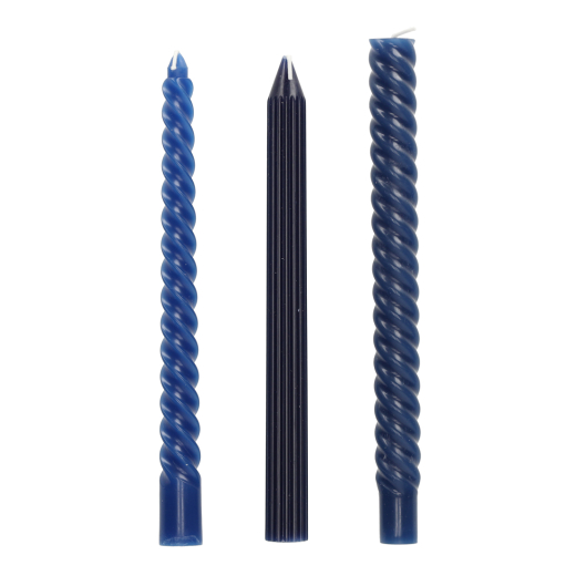 Swirl Dinerkaarsen Blauw set van 3