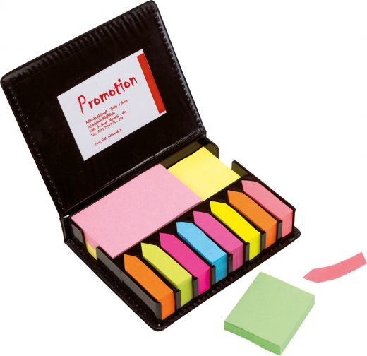 Kunstlederen box met zelfklevende memoblaadjes