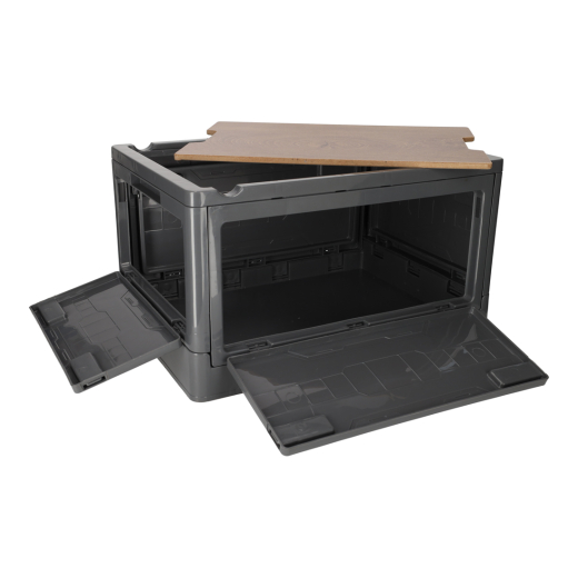 Krat met houten deksel Antraciet