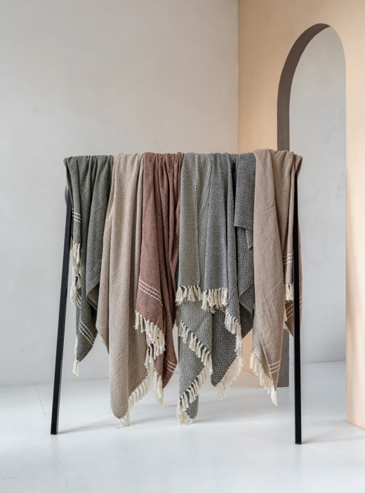 Recycled Cotton Plaid Visgraat Beige