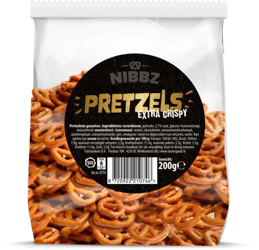 Mix pretzels transparante zak black-gold