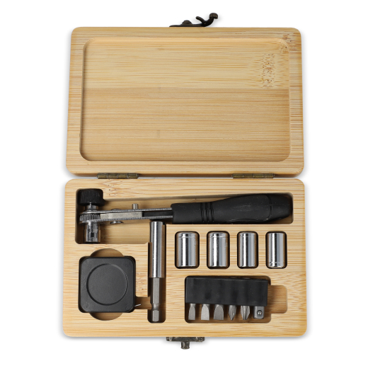 13 delige gereedschapsset in bamboe doos