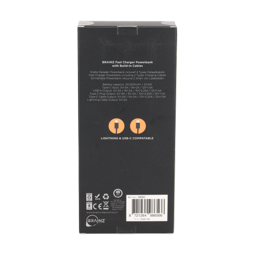 Powerbank Built-in Cables 20.000 mAh