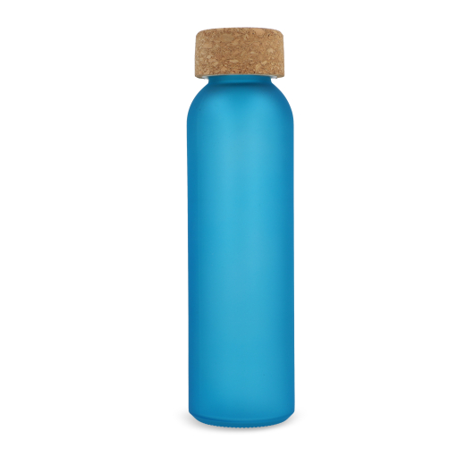 Matglazen gerecycled fles met kurken dop 0.5 liter blauw