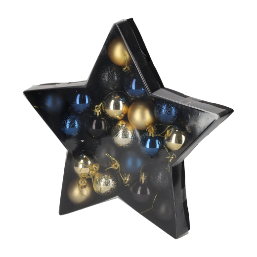 Kerstballen Blauw/Goud 22 stuks