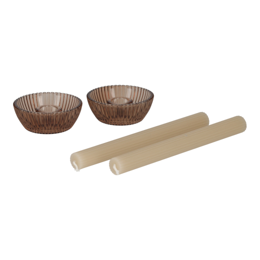 Giftset Kandelaar en Kaars Bruin set van 2