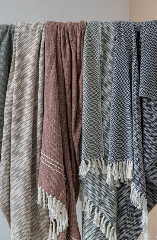 Recycled Cotton Plaid Visgraat Beige