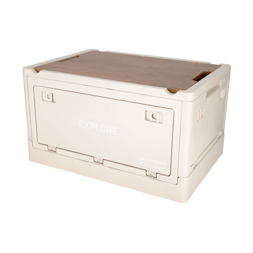 Krat met houten deksel Off-white