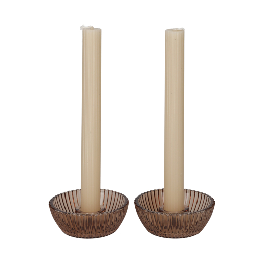 Giftset Kandelaar en Kaars Bruin set van 2