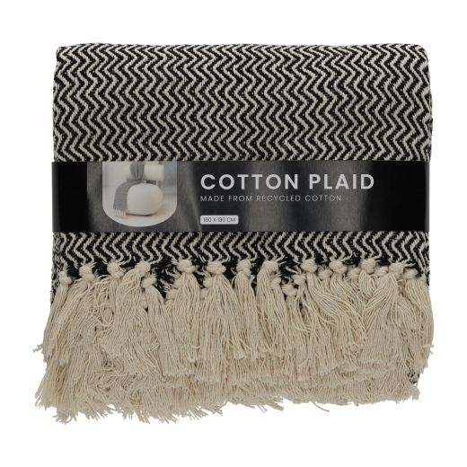 Recycled Cotton Plaid Visgraat Zwart