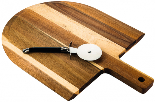 Pizzasnijder zwart met plank acaciahout