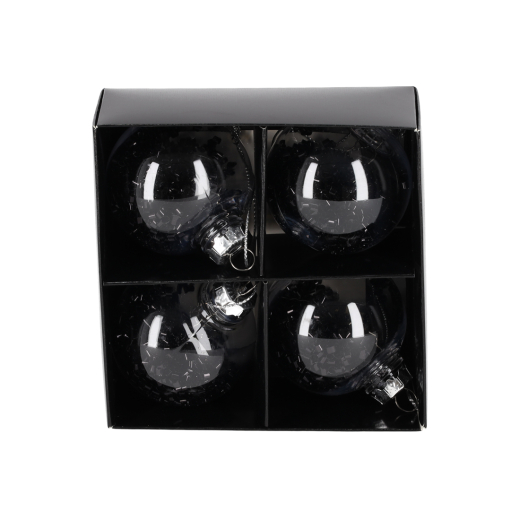 Glitter Kerstballen Zwart set vam 4