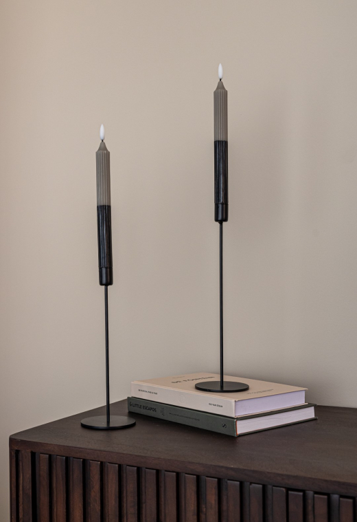 LED Dinerkaars Ribbel Grijs/Zwart set van 2