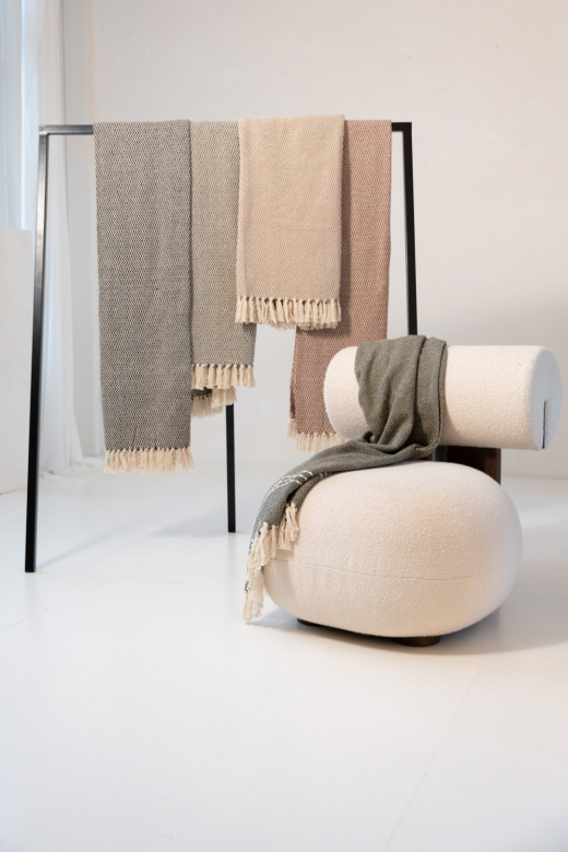 Recycled Cotton Plaid Visgraat Beige