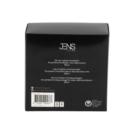 Glitter Kerstballen Zwart set vam 4