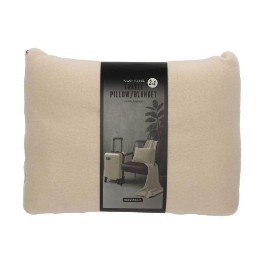 2-in-1 Reis Kussen/Deken Beige