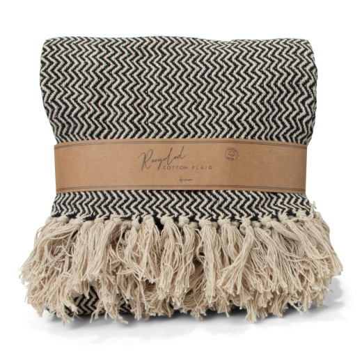 Recycled Cotton Plaid Visgraat Zwart