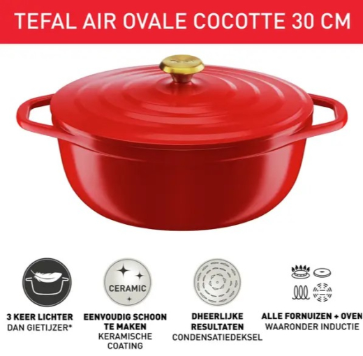 Braadpan ovaal 30 cm Rood Keramisch en Recycled