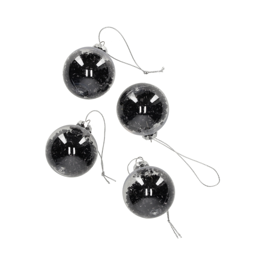 Glitter Kerstballen Zwart set vam 4