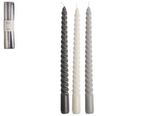 Swirl Dinerkaarsen S/3 25cm Grijs