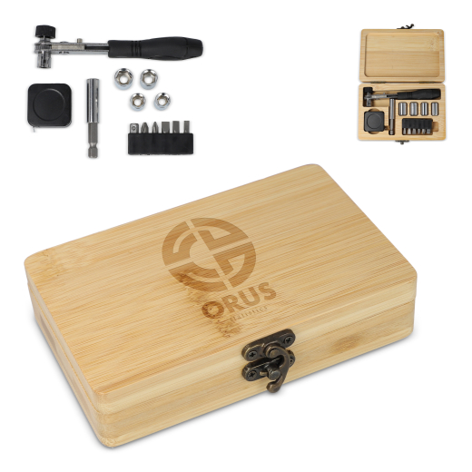 13 delige gereedschapsset in bamboe doos