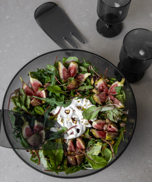 Acryl Saladeschaal Met Bestek Smoke