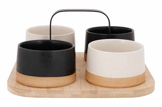 Aperoset bamboo serveerplank en 4 schaaltjes