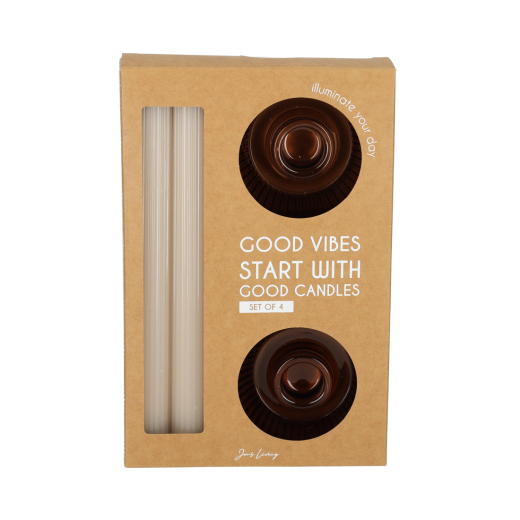 Giftset Kandelaar en Kaars Bruin set van 2