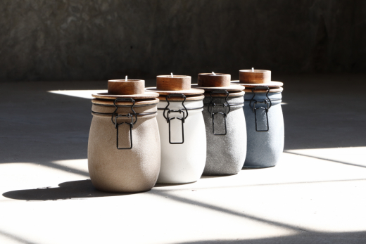 Kaarsenhouder pot wit met houten deksel