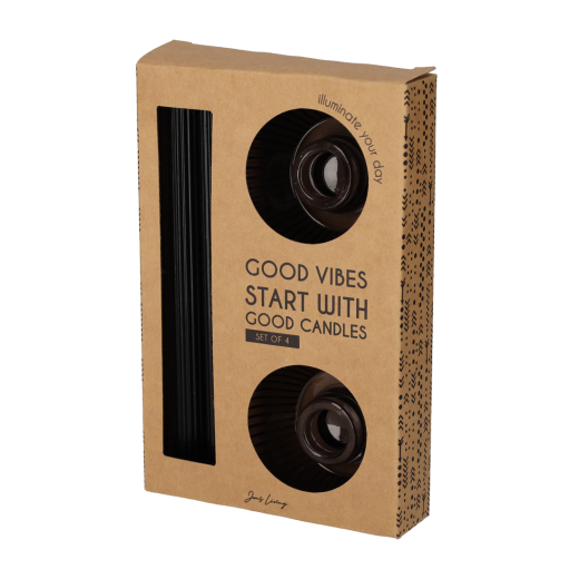Giftset Kandelaar en Kaars Zwart set van 2