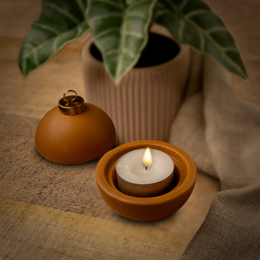 Kerstbal Open It And Find A Tl-Holder Terracotta