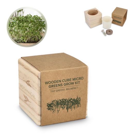 Houten plantenpotje met kiemgroenten