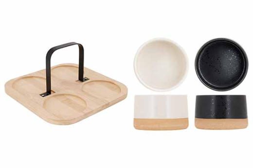 Aperoset bamboo serveerplank en 4 schaaltjes