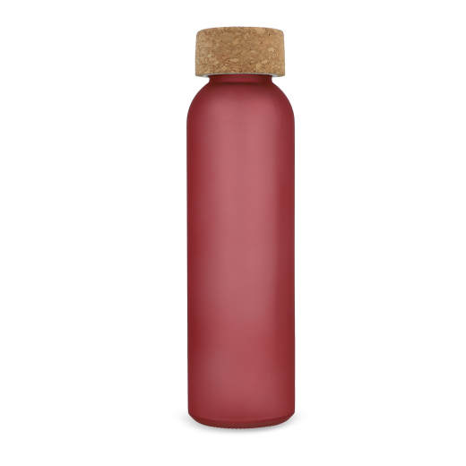 Matglazen gerecycled fles met kurken dop 0.5 liter rood